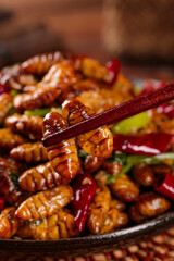 Traditional Shandong Fried Silkworm Chrysalis with Salt and Pepper - Chinese Street Food Delicacy