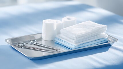 Medical Tray with Surgical Instruments and Sterile Supplies Setup
