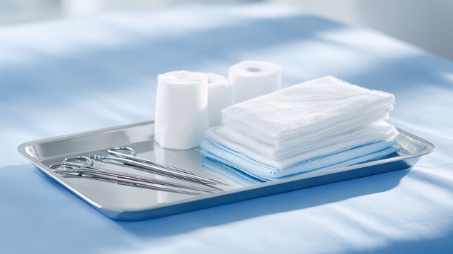 Medical Tray with Surgical Instruments and Sterile Supplies Setup