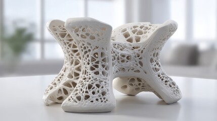 Intricate White Sculptural Design with Organic Patterns and Curves
