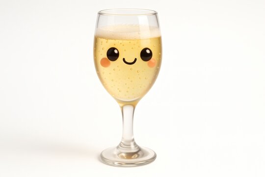 Adorable champagne glass with kawaii face, perfect for cheerful celebrations and festive designs, adding a touch of whimsy and fun to any project