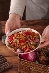 Golden Crispy Silkworm Pupa Stir-fry Traditional Shandong Chinese Cuisine Exotic Protein Dish