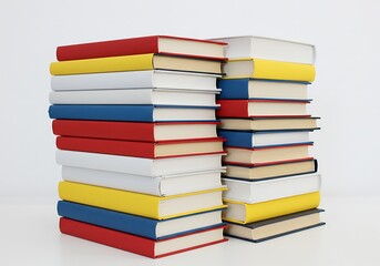 Colorful, modern books stacked neatly, illustrating education and knowledge on a minimalist background