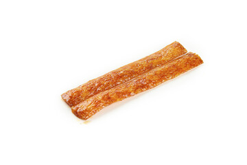Handmade Spicy Chili Flavored Snack Sticks with Crystallized Coating on White Background
