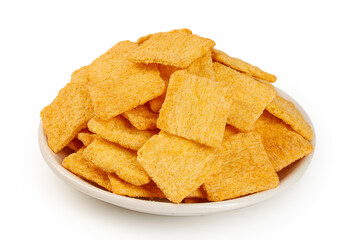 Golden Crispy Corn Chips on White Plate - Snack Food Photography
