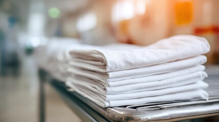 Neatly Folded White Towels on Metal Rack in Bright Room