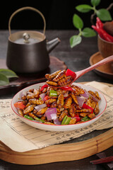 Golden Crispy Silkworm Pupa Chrysalis Traditional Shandong Chinese Cuisine Delicacy Dish