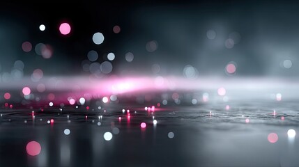 Abstract Futuristic Cyber Hologram Background with Bokeh Lights and Reflective Surface