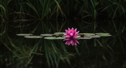Pink lotus flower in dark water