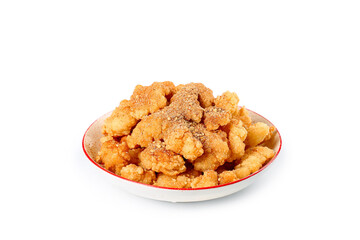 Golden Crispy Fried Chicken Nuggets with Salt Seasoning on White Plate
