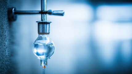 Laboratory Equipment with Clear Liquid in Glass Flask on Wall