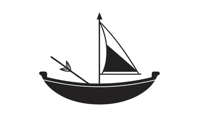 Simple silhouette of an ancient sailing vessel with a single sail