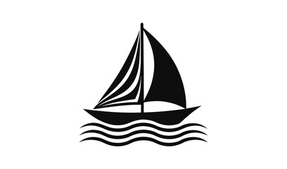 Simple black silhouette of a sailboat on wavy water