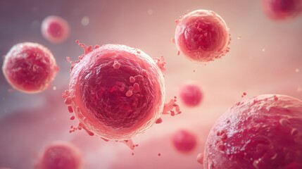 Lively Microscopic View of Pink Cells in a Soft Abstract Environment