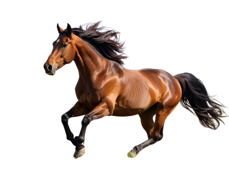Realistic Brown Horse Galloping in Open Field, Wildlife Animal, isolated on transparent background PNG