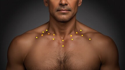 Male Portrait with Colorful Dots on Chest in Studio Lighting