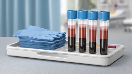 Medical Blood Collection Tubes with Gloves on a Treatment Tray