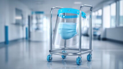 Medical Cart with Protective Gear in Modern Hospital Setting