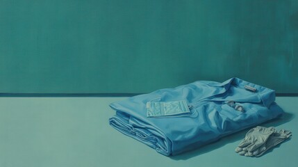 Medical Clothing and Equipment on a Teal Background in a Studio Setup