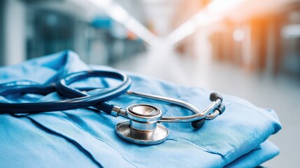 Medical Equipment and Hospital Uniform on Table in Healthcare Setting
