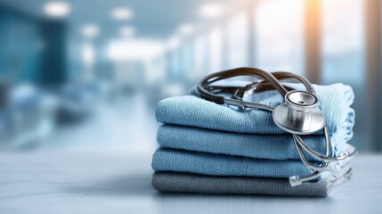 Medical Equipment and Healthcare Towels on a Table in Clinic Setting