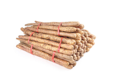 Fresh Chinese Yam Roots Bundle from Henan Province on White Background