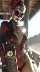 Catrina con skateboard