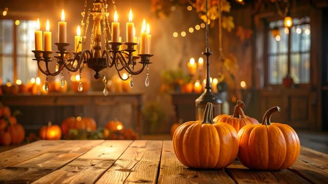 Autumnal candles pumpkins rustic decor