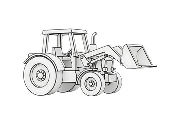 Naklejka premium Illustration of line drawing of a tractor with a front loader isolated on transparent background on transparent background