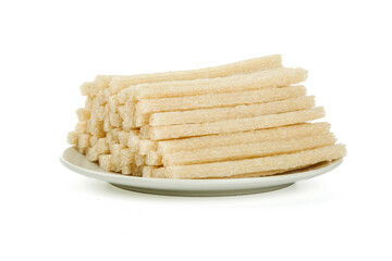 Dried Cow Tendon Noodles from Henan China on White Plate Traditional Asian Food Ingredient