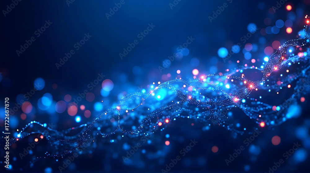 Aufkleber abstract composition of glowing dots and wave curved lines symbolizing data transmission, network an