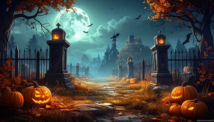 Spooky autumnal graveyard path (1)