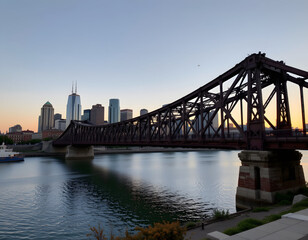 Fototapeta premium Vintage Steel Drawbridge Over Urban River