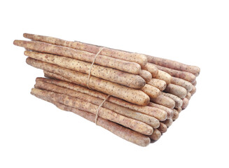 Fresh Henan Iron Bottom Yam Roots Bundle on White Background - Traditional Chinese Vegetable Ingredient
