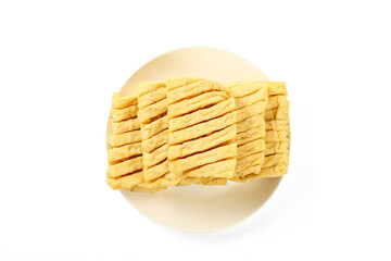 Dried Bean Curd Tofu Skin Sheets on White Plate Asian Cooking Ingredient