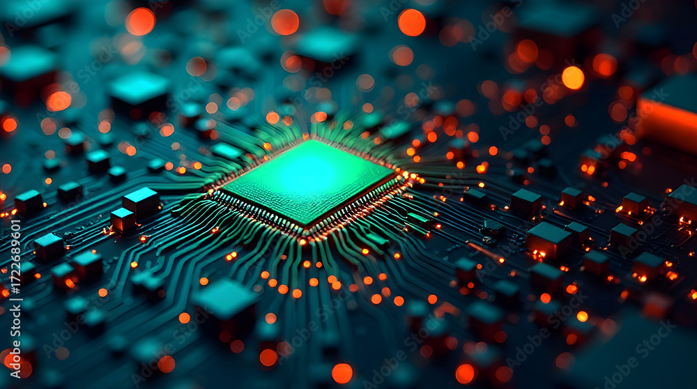 Poster abstract circuit board futuristic with dots and lines. flow of particles. cyber futuristic technolog