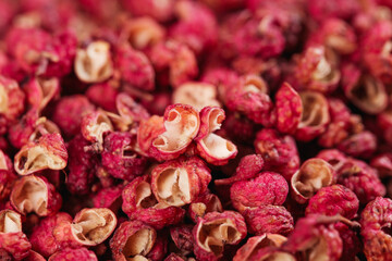 Dried Red Sichuan Hanyuan Peppercorns Close-up - Premium Chinese Spice Specialty Grain Texture