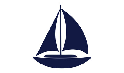 Fototapeta premium Simple dark blue sailboat silhouette on white background