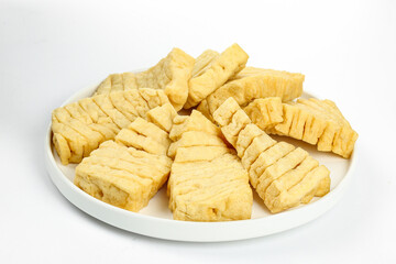 Fresh Sliced Tofu on White Plate - Asian Cooking Ingredient