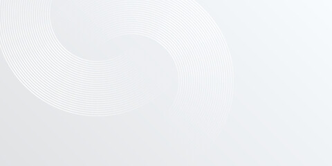 Simple white glowing geometric lines on gray background. Modern shiny blue circle lines art abstract simple, modern design