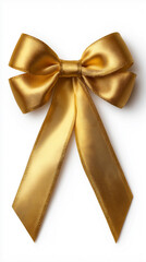 Golden satin ribbon bow on white background. 

