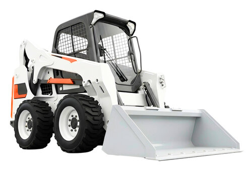 White bobcat skid steer loader with bucket isolated on transparent background