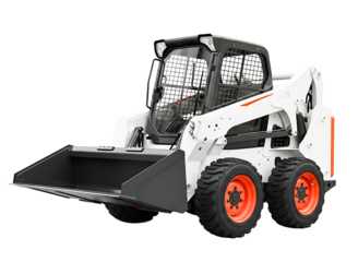 White bobcat skid steer loader with bucket isolated on transparent background