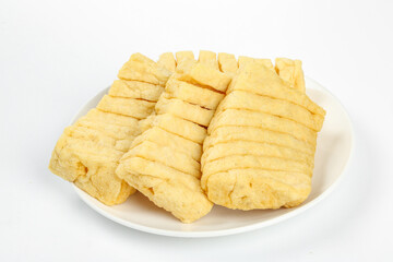 Fresh Sliced Tofu Blocks on White Plate - Healthy Vegetarian Protein Food Ingredient