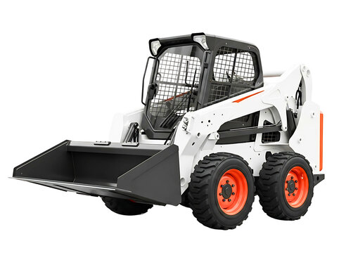 White bobcat skid steer loader with bucket isolated on transparent background