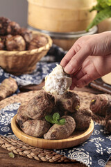 Fresh Hairy Taro Roots with Creamy Filling Asian Cooking Ingredients Shandong Style Traditional Food Preparation