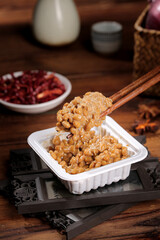 Japanese Natto Fermented Soybeans with Chopsticks Traditional Asian Food