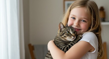 Girl's gentle hug shows deep pet love, a moment of pure unconditional love