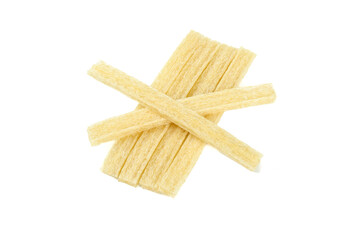 Handmade Dried Beef Tendon Pasta Strips - High Quality Gluten-Free Noodles on White Background