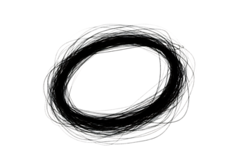 Illustration of abstract black scribbled oval shape, isolated on transparent background on transparent background